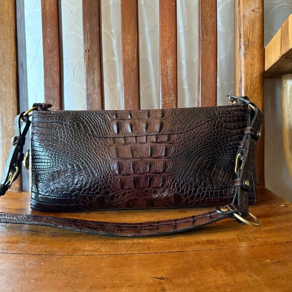 Brahmin Anytime Baguette Shoulder Bag – Melbourne Croc Embossed Leather Brown - Picture 3 of 17